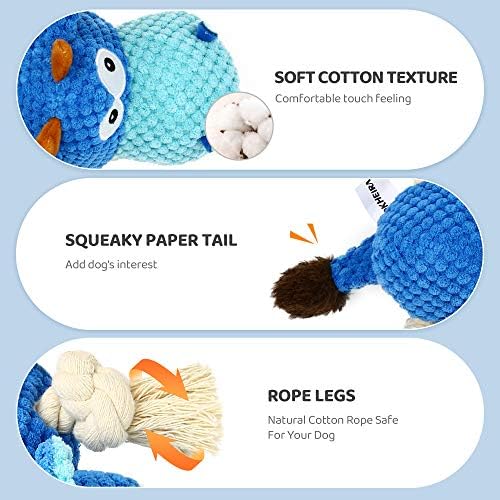 IOKHEIRA Dog Plush Toy for Large Aggressive Chewers,Indestructible Dog Squeaky Toys,Stuffed Animals Toys with Cotton Material and Crinkle Paper,Durable Chewing Toys (Royal Blue, Cattle)