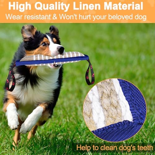 ToLanbbt Dog Tug Toy Dog Bite Jute Pillow Pull Toy with 2 Strong Handles Perfect for Tug of War, Puppy Interactive Play, Tear Resistant Bite Training Toys for Small Medium Large Dogs (Blue Footprint)