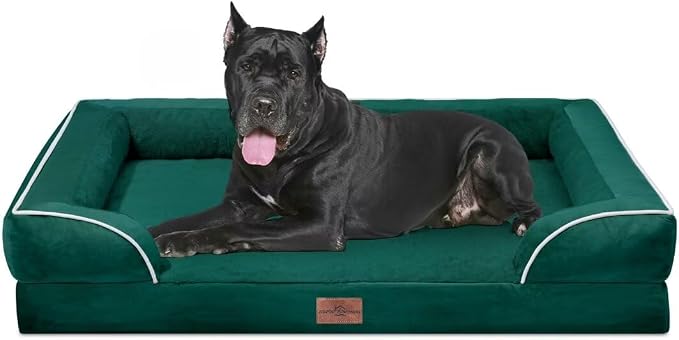 Comfort Expression Waterproof Orthopedic Dog Beds for Extra Large Dog | Supportive Egg Crate Foam Big Dog Bed with Removable Bolster, Dog Couch with Washable Cover & Non-Slip Bottom, 53x42Inch