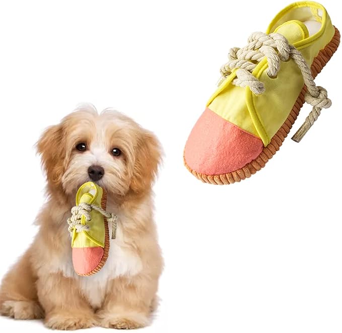 vocheer Durable Dog Chew Toy, Interactive Squeaky Shoe Toy, Yellow
