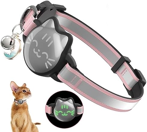 Airtag Cat Collar, Breakaway with Luminous & Reflective Fish Pattern, Lightweight Kitten Collar for Apple AirTag, Hidden GPS Tracker Holder