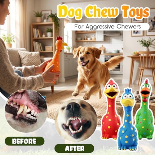 Silung 4 Pack Squeaky Rubber Chicken Dog Toys 11.8" Latex Chew Toys Funny