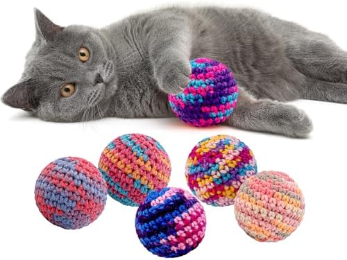 Cats Ball Toy with Bell Inside, 6Pcs Colorfull Hand-Made Knitted Yarn Woolen Cat Toys Jingle Bell Balls, Kitten Indoor Interactive Toys for Hunting/Kicking/Chasing