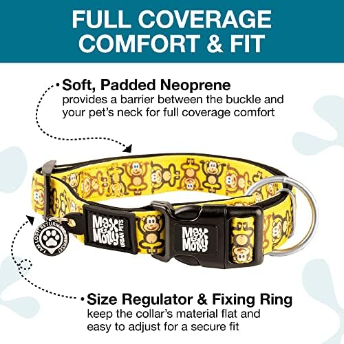 Max & Molly Urban Pets Smart ID Dog Collar with Gotcha! QR Pet Safety Tag and Custom Pet Profile, Soft Padded Neoprene, Waterproof, Machine Washable, Monkey Maniac, M (13-21")