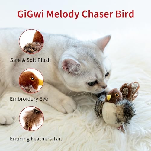 PETGEEK Gigwi Bird Cat Toy Simulated Chirping Bird Cat Toy, Fake Bird Cat Toys for Indoor Cats, Melody Chaser Cat Toys with Hanging Loop for Bored Indoor Adult Cats Kittens Interactive Play (Bird)
