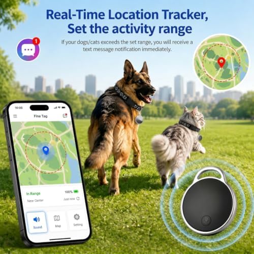GPS Tracker for Dogs/Cats, Real-Time Tractive GPS Tracker Device | Dog/Cat Tracker Pet Location Tracking with Collar, No Monthly Fee/No SIM Card, Works for iOS Find My, IP68 Waterproof