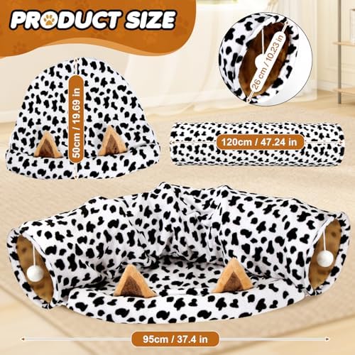 Spardar 2-in-1 Bunny Tunnel Bed, with Removable Mat Hideout, Cow