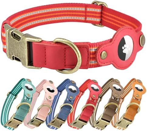 Airtag Dog Collar, Reflective Collar with Airtag Holder for Large Dogs(Red)