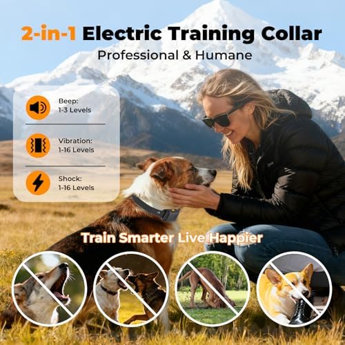 2-in-1 Dog Shock Collar with Remote Control and Automatic Bark Mode - Electric Training Smart Anti Barking Collars for Small Medium Large Dogs E-Collar (5-150Lbs) Waterproof