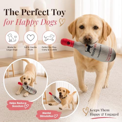Dog Diggin Designs Skinnydog Margrrrrita Plush Dog Toy | Luxury-Inspired Parody Drink Bottle Dog Toy with Squeaker, Soft Plush Novelty Dog Toy – Shaken, Not Stirred!