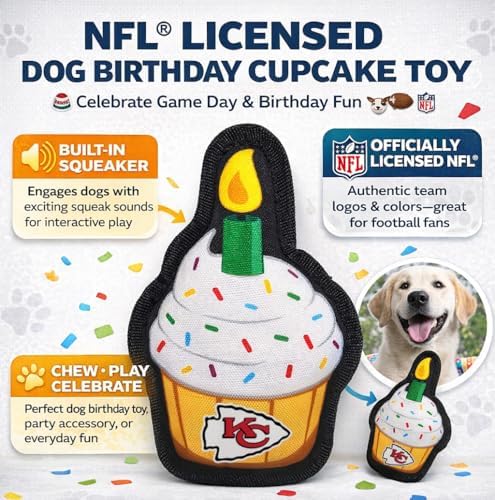 Pets First NFL Kansas City Chiefs Pet Birthday Cupcake Squeaker Toy - NFL Dog Birthday Party Set and Costume, Licensed Football Team Dog & Cat Birthday Cupcake Toys, Durable Toy for Puppies