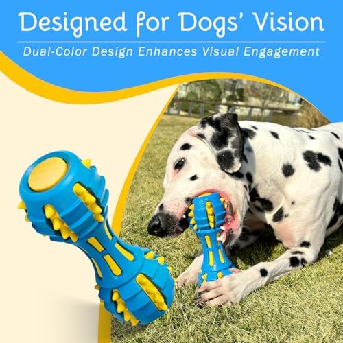 Ruffoo GnawBell Dog Squeak Toy for Interactive Play, Dual-Color Design Chew Toy for Dogs, Durable Natural Rubber Dog Toy for Medium & Large Breeds