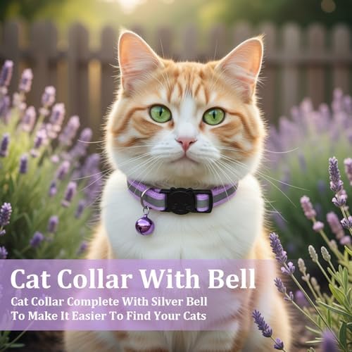 TIESOME 6 Pcs Kitten Collar with Bell, Reflective Cat Collar Breakaway Safety for Cats, Adjustable Nylon Pet Collar Mixed Colors 7.8-12.6 Inch