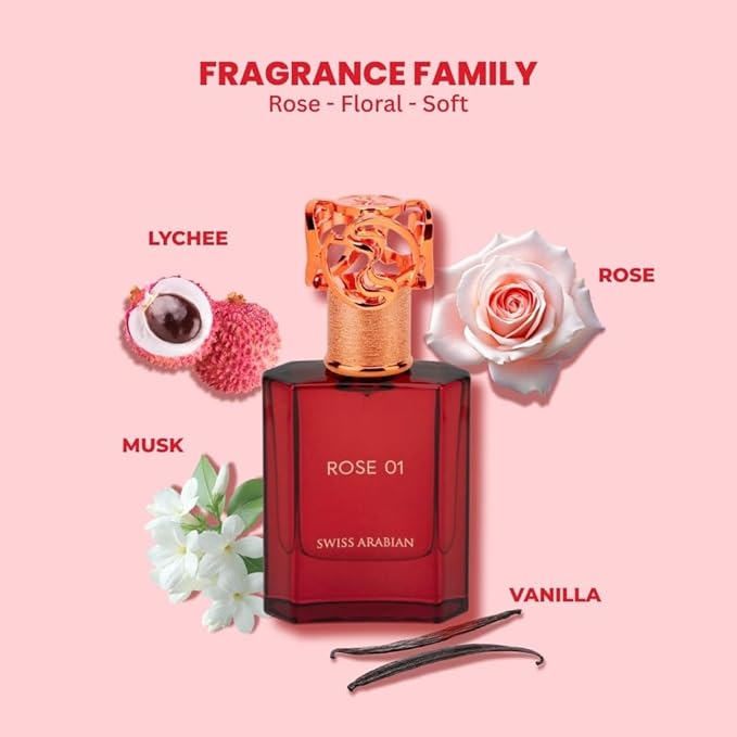 Swiss Arabian Rose 01 - Luxury Products From Dubai - Long Lasting, Addictive Personal EDP Spray Fragrance - Seductive Signature Aroma - 1.7 Oz