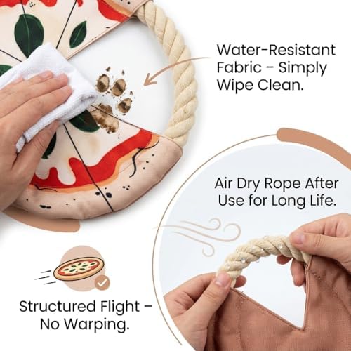 Dog Frisbee 2 Pack Pizza Pattern with Rope - Cotton Knot Oxford Fabric Flying Disc for Small Medium Dogs Indoor Outdoor Fetch Tug Toy
