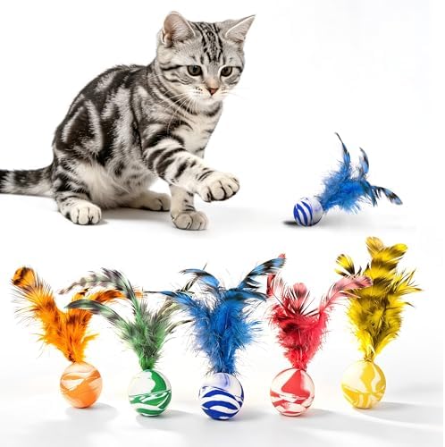 Cat Feather Toys 10 Pack, Cats Bouncy Balls for Indoor Cats