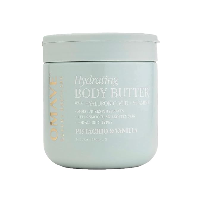 Omave Hydrating Body Butter with Hyaluronic Acid + Vitamin E, Pistachio & Vanilla, 24 FL OZ