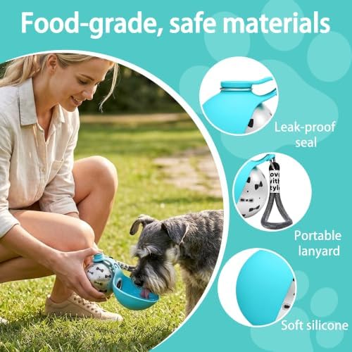 Portable Pet Water Bottle & Collapsible Dog Bowls, Spill Proof Water Dispenser, Cat Food Container & Dog Treat Holder, Small Size Pet Supplies Travel Accessories for Puppy (Blue)