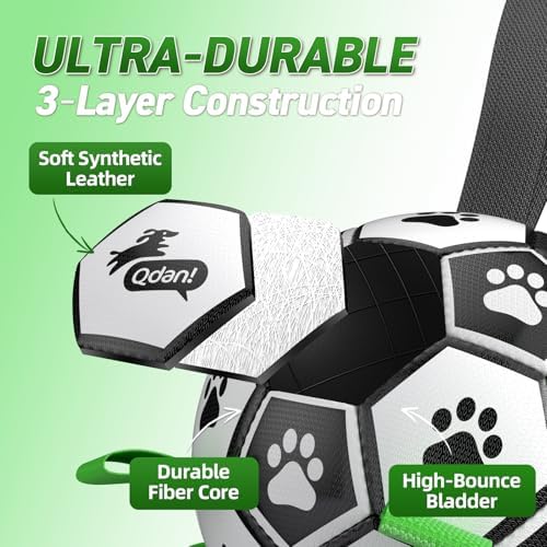 QDAN Dog Toys for Small Medium Puppy, Soccer Ball for Dogs with Straps