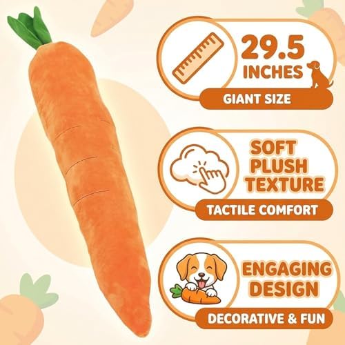 Carrot Dog Toy, Giant Carrot Dog Toy Plush, Large Carrot Toy for Dog, Indoor Entertainment and Anxiety Relief Companion, 29.5 Inches Carrot Garden Dog Toy