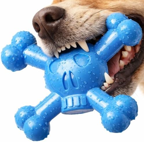 Dog Chew Toy for Small & Medium Dogs – Durable Nylon Dog Toy for Aggressive Chewers, Interactive Dog Toy to Keep Dogs Busy, Multi-Angle Chewing Design for Boredom Relief, Blue, Bacon Flavor