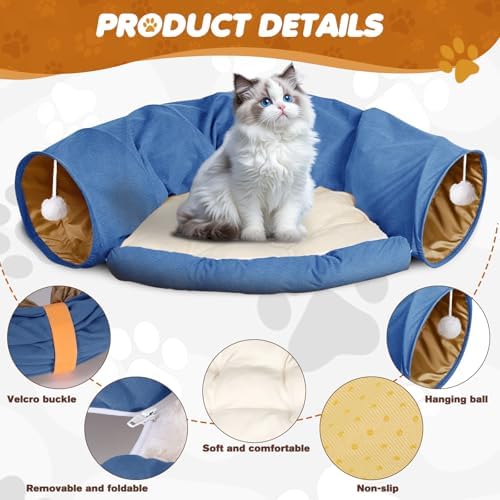 Spardar 2-in-1 Bunny Tunnel Bed, with Removable Mat Hideout, Blue