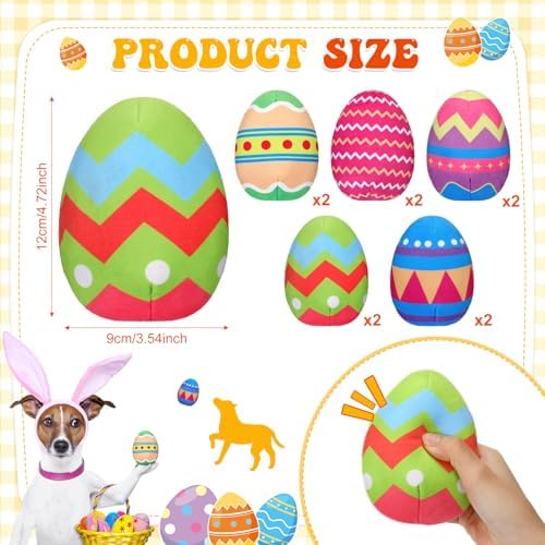 10 Pcs Easter Dog Toys Bulk Large Easter Eggs for Dogs Squeaky Toys for Large Medium Small Doggy Puppy Interactive Chew Colorful