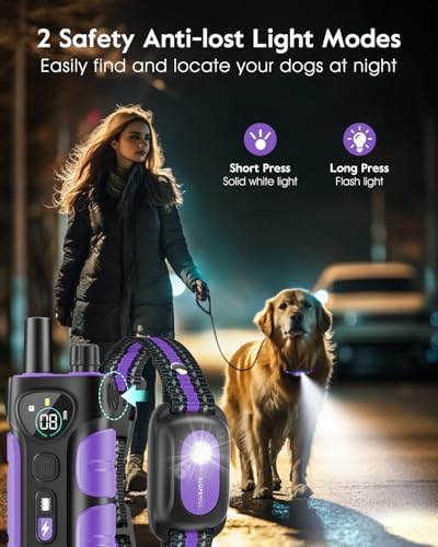 SLOPEHILL Dog Shock Collar,4200FT Dog Training Collar with Remote,Purple | IP68 Waterproof e Collar with Beep,Vibration,Safe Shock,Light,No Shock Mode,Shock Collar for Small Medium Large Dog 8-140lbs