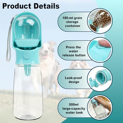 Blue Large Portable Dog Water Bottle with Food Container