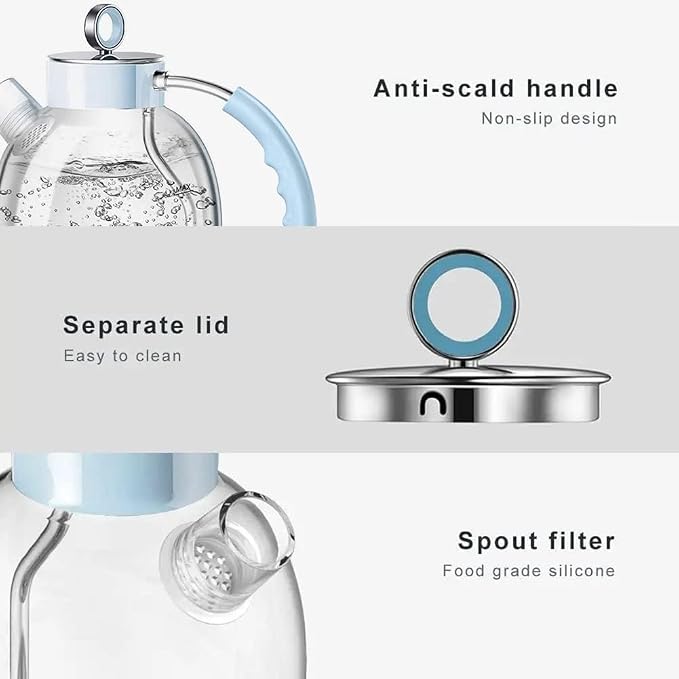 ASCOT Electric Kettle, Glass Electric Tea Kettle Gifts for Men/Women/Family 1.5L 1500W Borosilicate Glass Tea Heater, with Auto Shut-Off and Boil-Dry Protection (Blue)