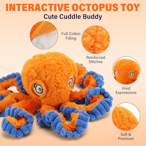Interactive Octopus Dog Squeaky Toy - Plush Crinkle Tug & Chew