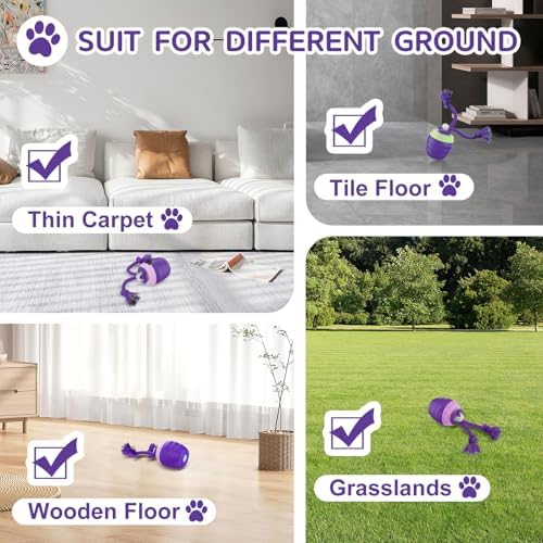 Interactive Dog Toy, [Newly Upgraded] Motion Activated Rolling Squeaky Ball for Medium/Large Dogs, Automatic Moving Dogs Ball for Boredom, USB Rechargeable(Purple)