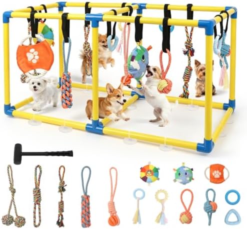 XIAPIA Puppy Play Gym with 14 Hanging Toys, Indoor Puppy Gym for Small Dogs