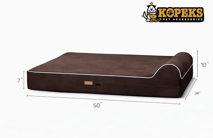 Orthopedic Memory Foam Dog Bed 7" Inch Thick Extra Large Dog Bed With Pillow Brown 50"x34"x10" Includes Waterproof Liner & Durable Removable Cover With Smart Design