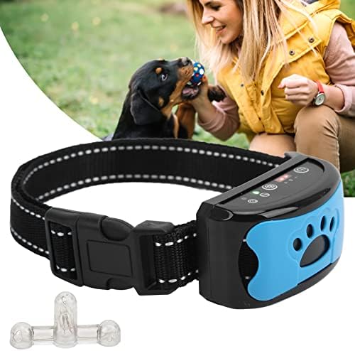 Anti Dog Bark Collar, Dog Barking Collar, USB Rechargeable Vibration Intelligent Recognition Training Collar 7 Sensitivity (Sky Blue)