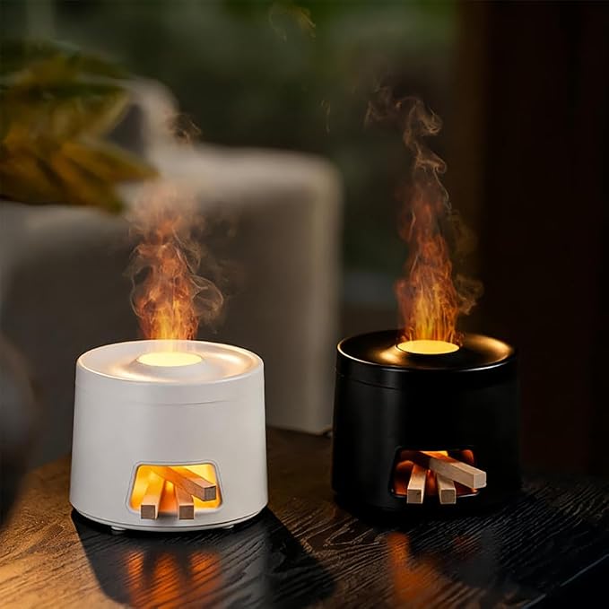 180ml Quiet Aromatherapy Diffuser, Ultrasonic Essential Oil Humidifier with Auto Shut-Off & 7-Color Flame Light for Home Bedroom Living Room Kitchen (White)