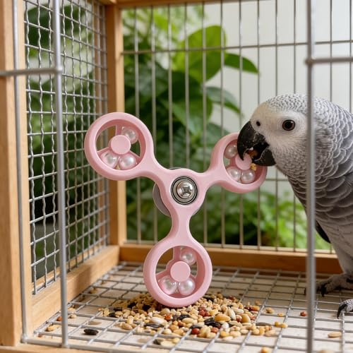 Spinning Bird-Toys Bird Cage Toys & Bird Perch Parrot-Parakeet Budgie Cockatiel Conure Macaw Chicken Parrot Enrichment Cage Accessories Small Animal Chewing Toy (Pink Spinner)