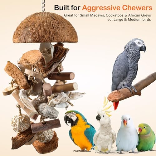18" Natural Bird Toy for Medium & Large Parrots,Multi-Texture Chew & Forage
