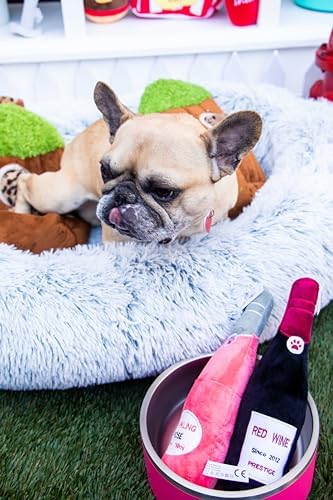 Glow Pups Plush Dog Toy with Squeaker, Durable & Adorable Red Wine Bottle Dog Toy, Engaging & Interactive, Machine Washable, Comforting Toy Dogs - Red