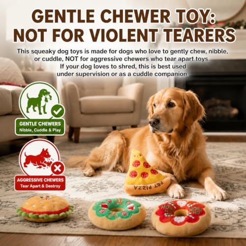 Hamburger, Pizza Dog Squeak Toy, 4 Pack (Colorful)
