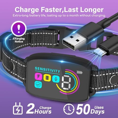 Dog Bark Collar, Rechargeable Anti Barking Device with 4 Modes & Long Battery Life, Adjustable Beep Vibration Static Shock Training Collar for Small Medium Large Dogs