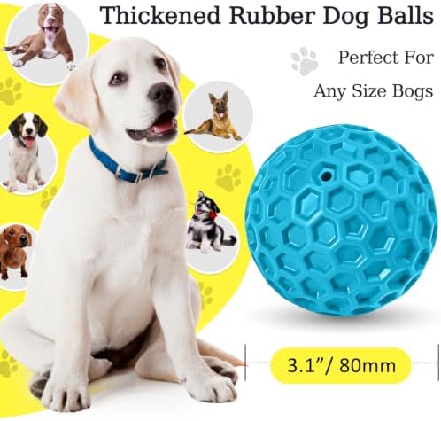 Indestructible Squeaky Dog Ball for Aggressive Chewers, Rubber Interactive Dog Toy for Teething, Relieving Anxiety. Chew Toy for Large, Medium Breeds, Outdoor & Indoor Ball.