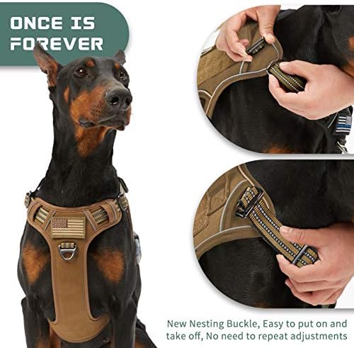 BUMBIN Tactical Dog Harness for Large Dogs No Pull, Famous TIK Tok No Pull Dog Harness, Fit Smart Reflective Pet Walking Harness for Training, Adjustable Dog Vest Harness with Handle Brown XL