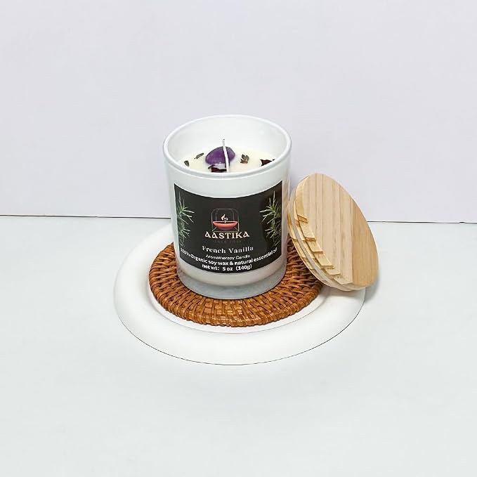 Aastika - French Vanilla 100% Organic Soy Wax Candle – Scented, Aromatherapy Jar Candle, 5 oz