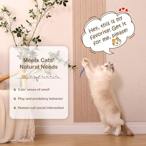 Cat Wand Toy – Retractable Wand with 4 Feather Toy Refills for Indoor Cats Enrichment, Interactive Cat Toy for Bored Adult Cats and High-Energy Kittens (HuntMaster)