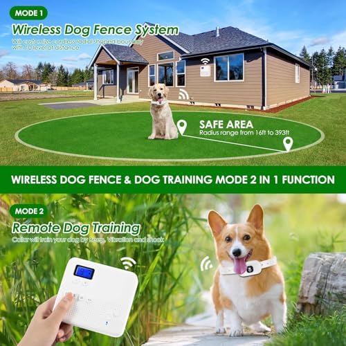 2 in 1 Wireless Dog Fence & Remote Training Collar, Pet Containment System