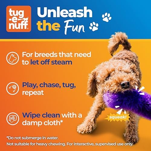 Tug-E-Nuff Faux Fur Squeaky Bungee Chaser (Blue)