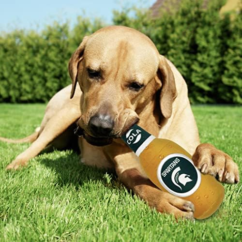 NCAA MICHIGAN STATE SPARTANS BEER BOTTLE PLUSH DOG & CAT SQUEAK TOY - Cutest STADIUM SODA BOTTLE SNACK Plush Toy for DOGS & CATS with INNER SQUEAKER & Beautiful Football/Basketball Team Name/Logo