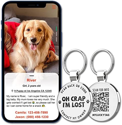 MYLUCKYTAG QR Code Dog Tags - Scan for Instant Pet Location Alert Email