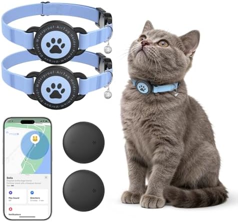 Cat GPS Tracking Collar (iOS & Android), Mini Bluetooth GPS Dog Tracker 2P | Pet Activity Monitor No Monthly Fee, Adjustable‑Lightweight Design, Works with Apple Find My and Google Find Hub, Blue